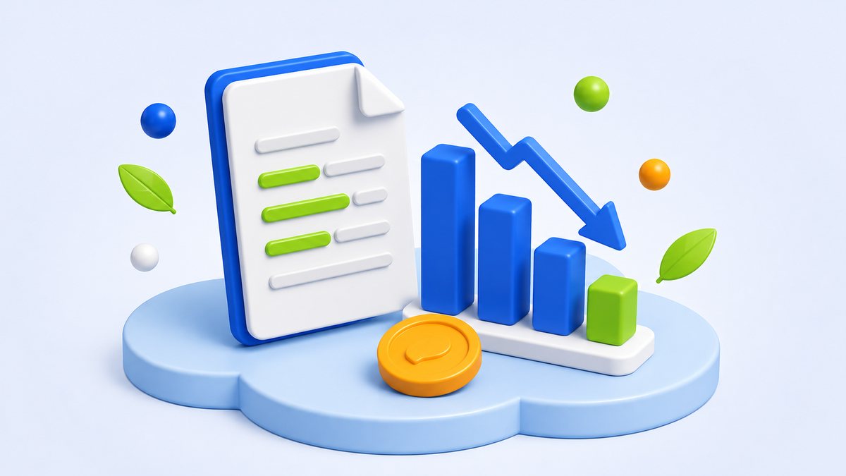 A document with highlighted lines beside a descending bar chart.